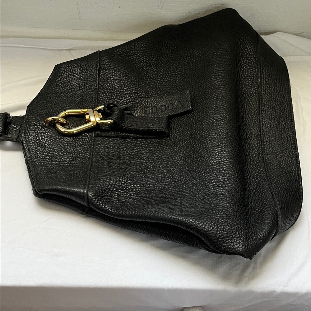 Vogue Black Pebbled Leather Bag with Gold Hardware Tag